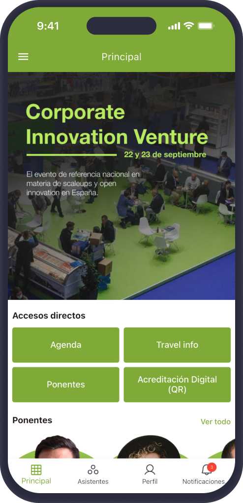 App del evento — pantalla principal