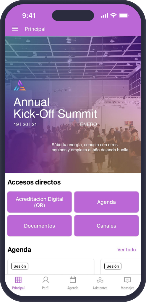 App del evento — segunda pantalla